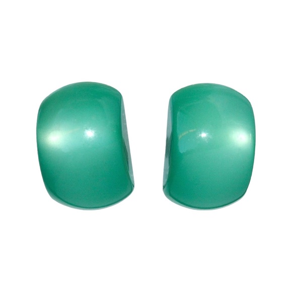 Vintage Green Moonglow Lucite Screw Back Earrings Large Domed Rectangle Clip On - Picture 1 of 4